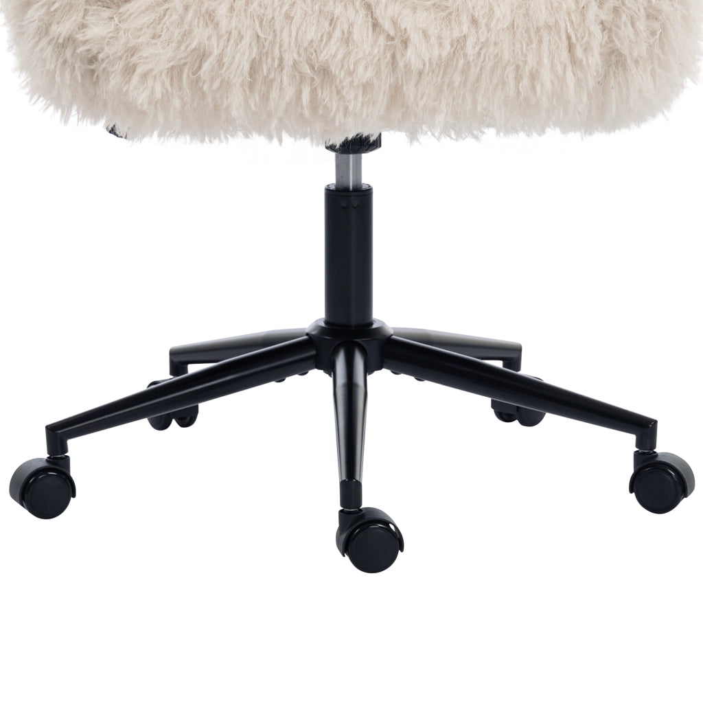 Sedia da ufficio in tessuto effetto lana, beige, con braccioli pieghevoli e altezza regolabile