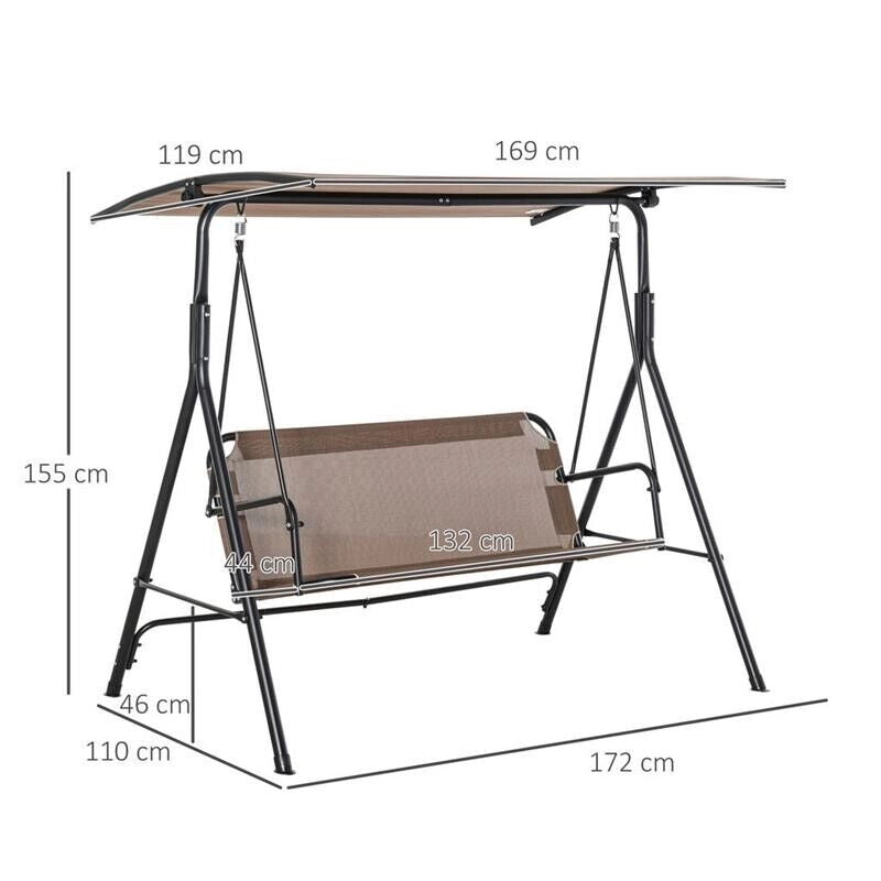 DONDOLO DA GIARDINO 3 POSTI CON TETTUCCIO REGOLABILE 172X110X155CM MARRONE