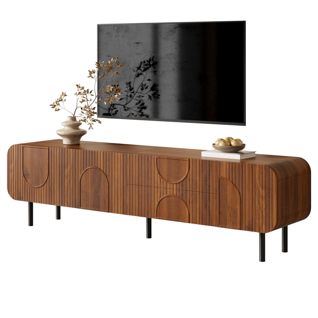 Mobile TV 180 cm in MDF con 3 ante; 2 cassetti e gambe in metallo; noce