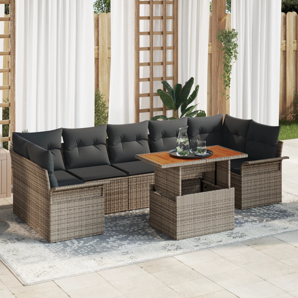 Set di Divani da Giardino di 8 pezzi con cuscini Grigio Rattan