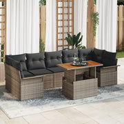 Set di Divani da Giardino di 8 pezzi con cuscini Grigio Rattan