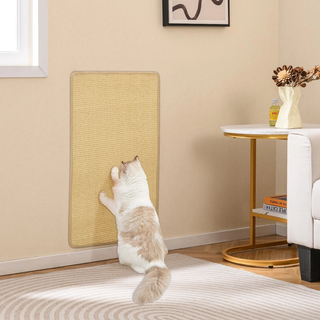 Tappetini in sisal naturale per gatti da interno con nastri adesivi a strappo, Set di 2 tappetini tiragraffi per gatti Naturale-Lettini e divanetti