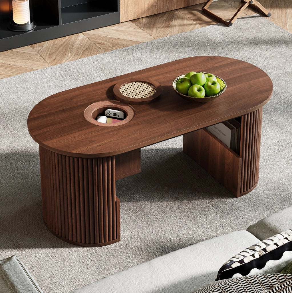 Tavolino da caffè ovale in MDF 105x50x46;5 cm; effetto noce