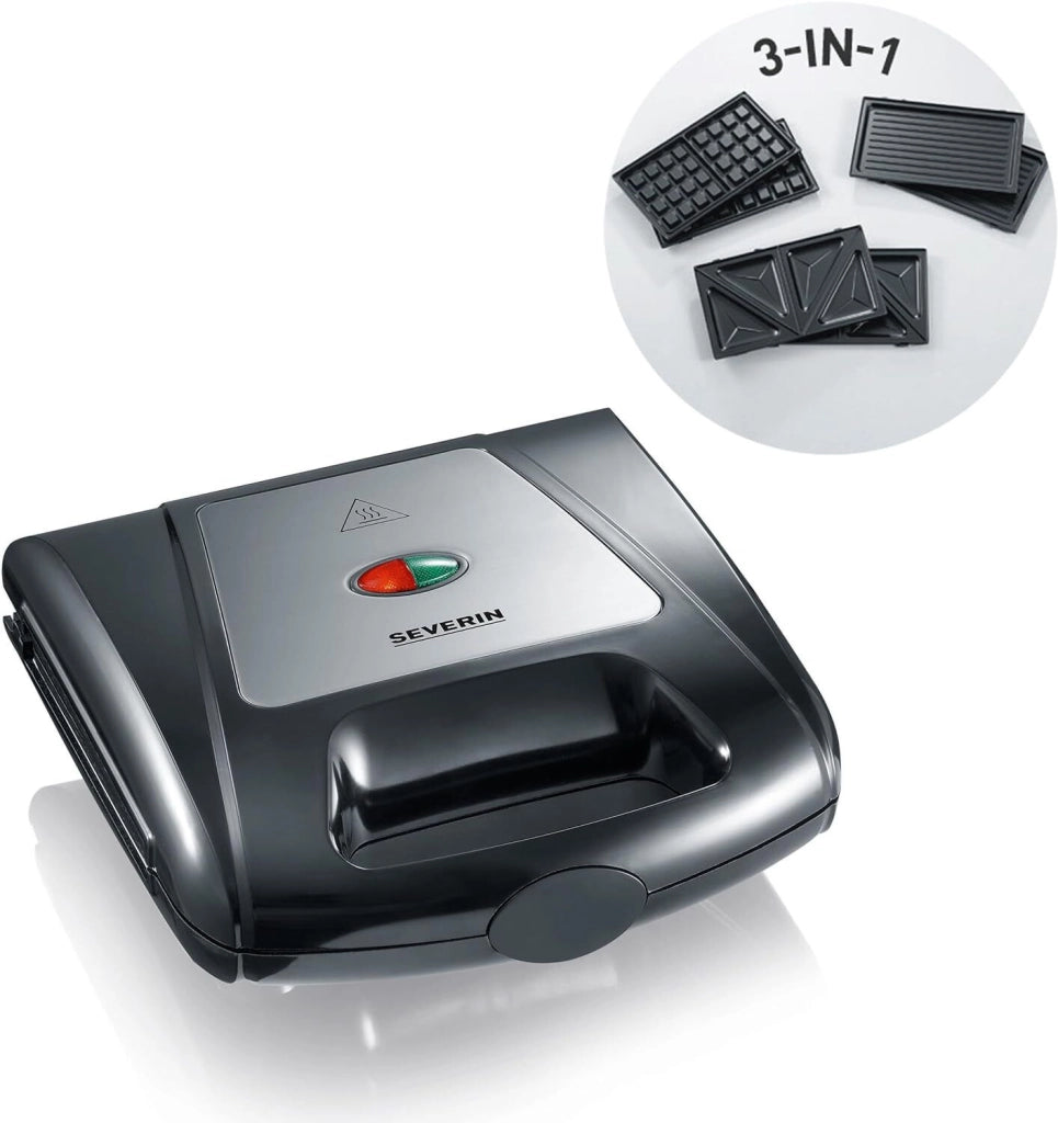 Severin SA 2968 Tostapane Sandwich 3 in 1 Waffle Grill Piastre Intercambiabili Antiaderenti 1000 W colore Nero