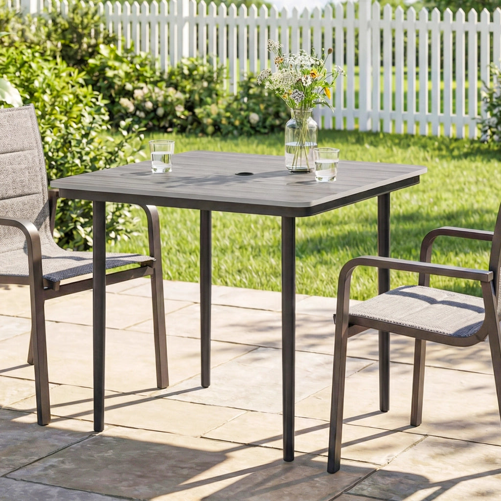 Tavolo da pranzo per esterni rettangolare per 4 persone con foro ombrellone ¨C zephmum ¨C 85x85x72.5 cm grigio