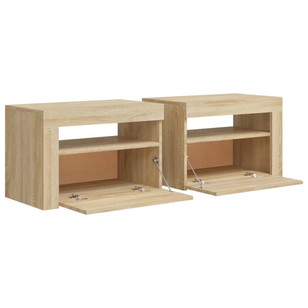 Comodini 2 pz con Luci LED Rovere Sonoma 60x35x40 cm 3080737
