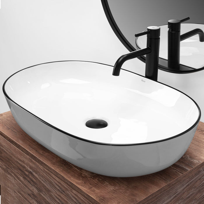 Lavabo Da Appoggio In Ceramica Rea Cleo White Black Edge