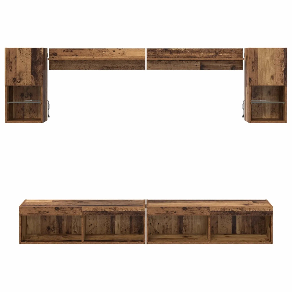 Unit¨¤ a muro per TV con LED con led 6 pz | Armadietto TV | Mobile Porta TV Legno vecchio