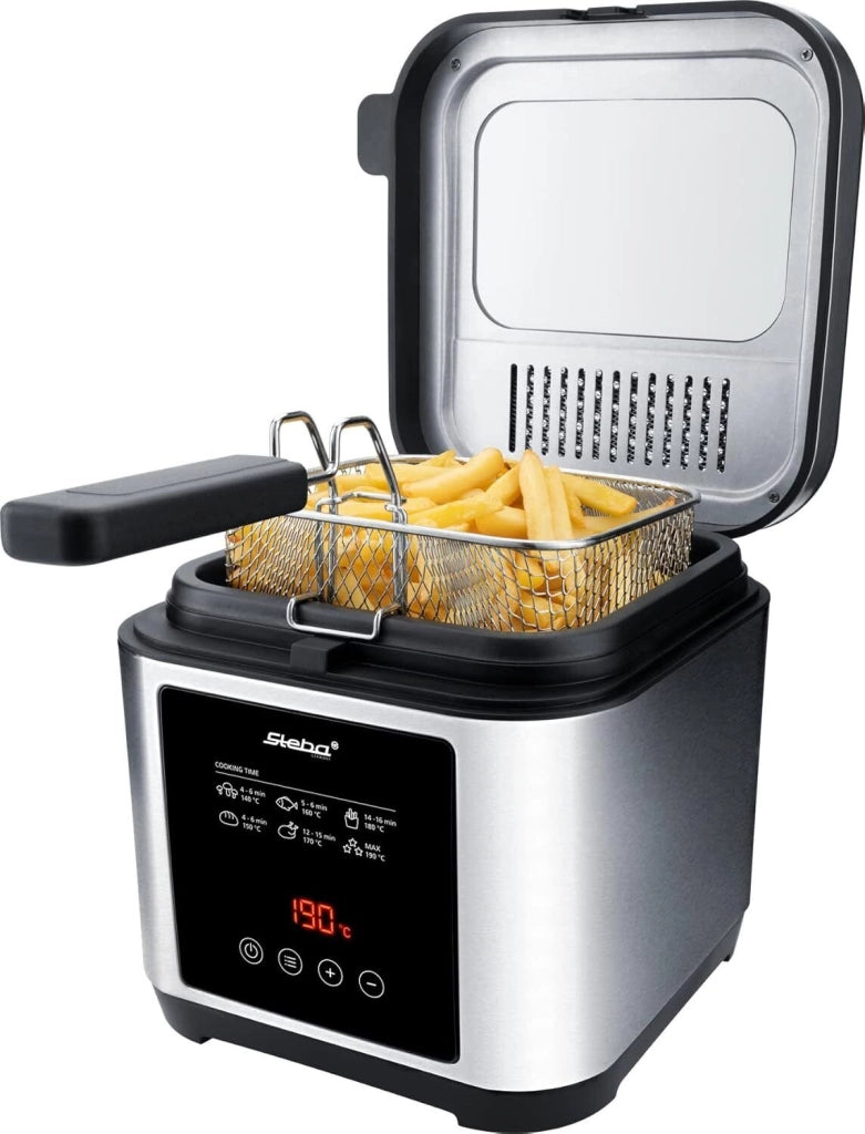Steba 263500 DF 150 Frittura in Acciaio Inox 2 5 L 1200 W Timer Digitale Regolazione Temperatura Continua fino a 190 °C colore Nero Acciaio Inox