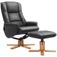Poltrona Relax con Poggiapiedi, Funzione Lettura, Rivestimento in Ecopelle, fino a 150 kg, 71 x 84 x 102 cm, Nero