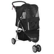 Passeggino per Cani Piccoli Pieghevole con Ruote Girevoli e Freno, 75x45x97 cm, Nero