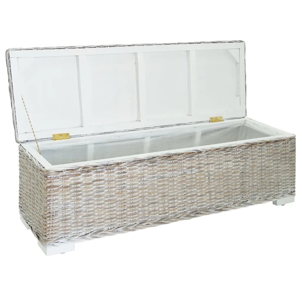 Portaoggetti Bianco 110cm Rattan Kubu Naturale e Massello Mogano 344881