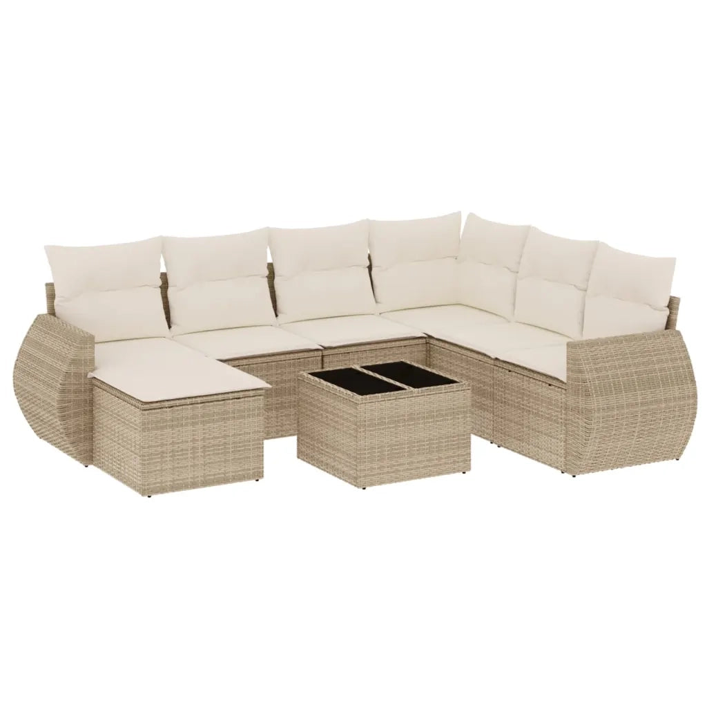 Set Divano da Giardino 8 pz con Cuscini Beige in Polyrattan 3221707
