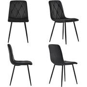 Set di 4 sedie da pranzo imbottite con schienale e design a spina di pesce in velluto e metallo - nero