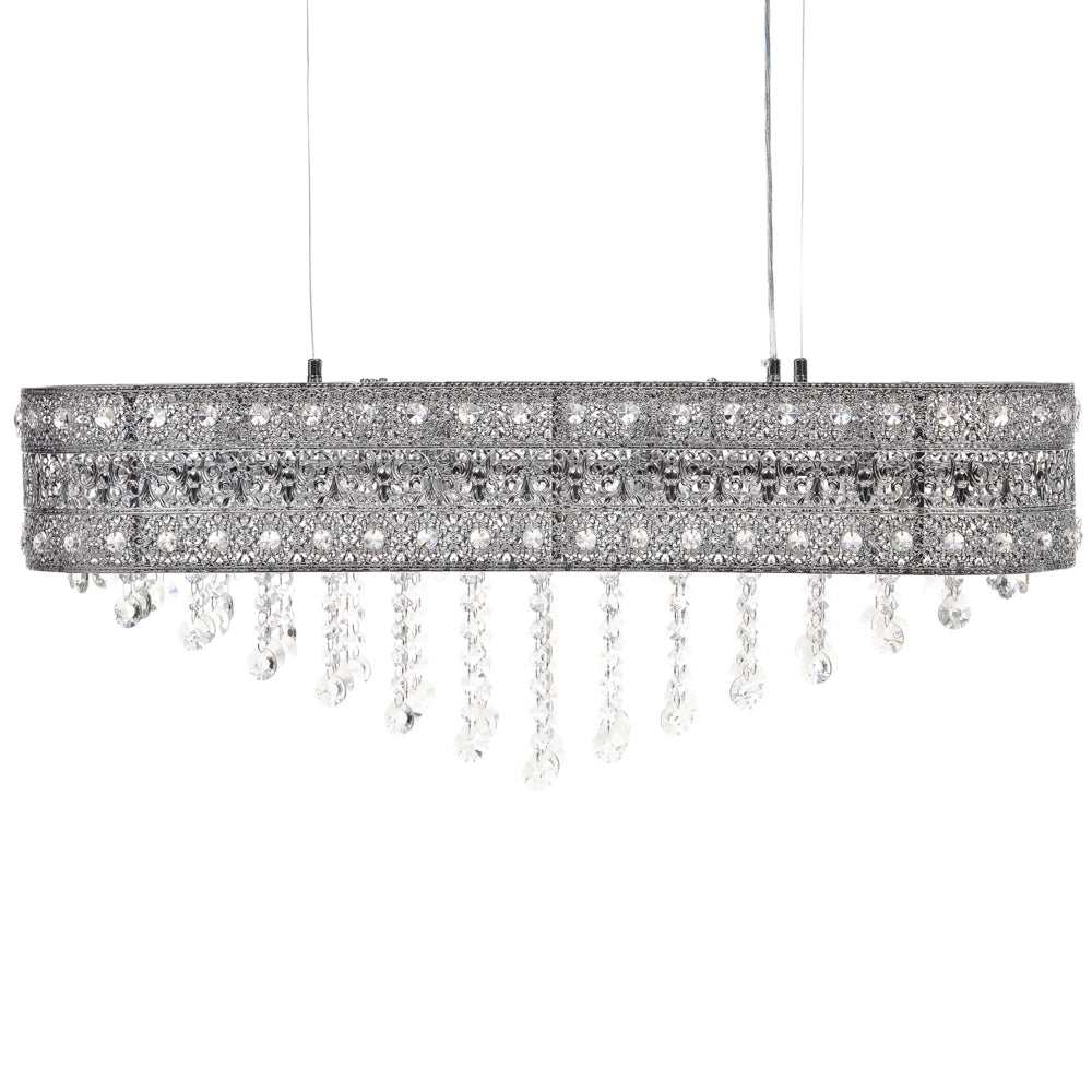 Lampadario in ferro argentato finitura cromo con cristalli illuminazione soggiorno sala da pranzo