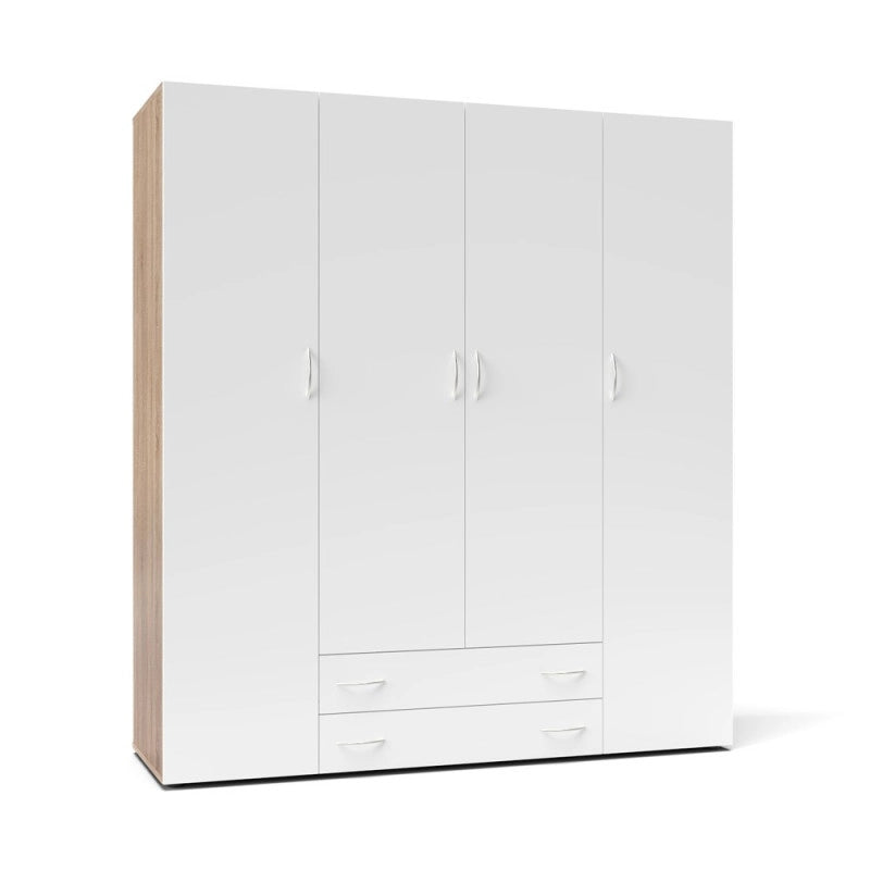 Armadio 4 ante 2 cassetti Seba 4 colore bianco con fianchi rovere