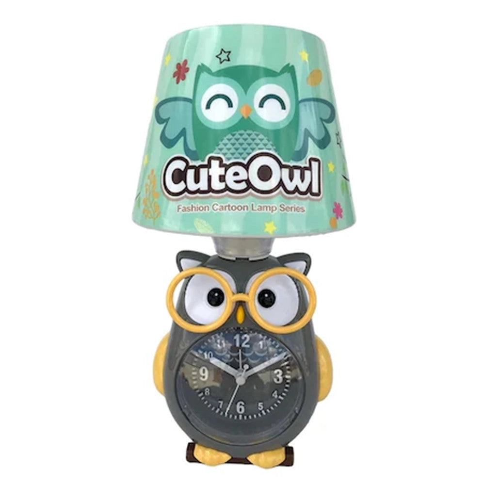 Trade Shop - Lampada Da Scrivania Con Orologio Integrato A Forma Di Gufo Stanza Bambini 13x26cm -