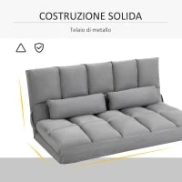 Divano Moderno 2 in 1, Schienale Reclinabile su 7 Livelli e Cuscini, Divano per Soggiorno per TV, Giochi, Lettura, Yoga, Ufficio, 130x73x60 cm, Grigio Chiaro