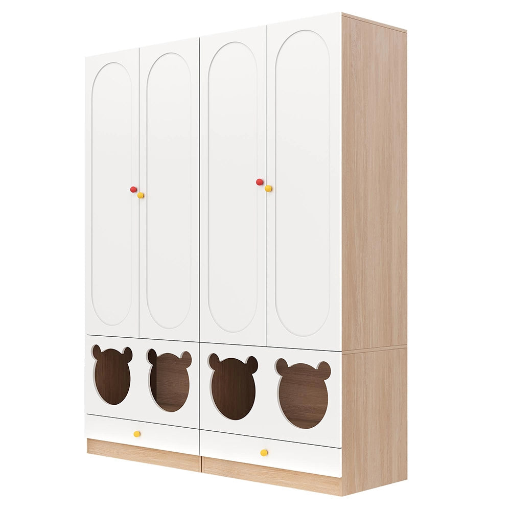 Armadio combinato bambino 2 pezzi 160x50x200 cm - Xylo - con appendiabiti e cuccia per gatto, bianco e naturale