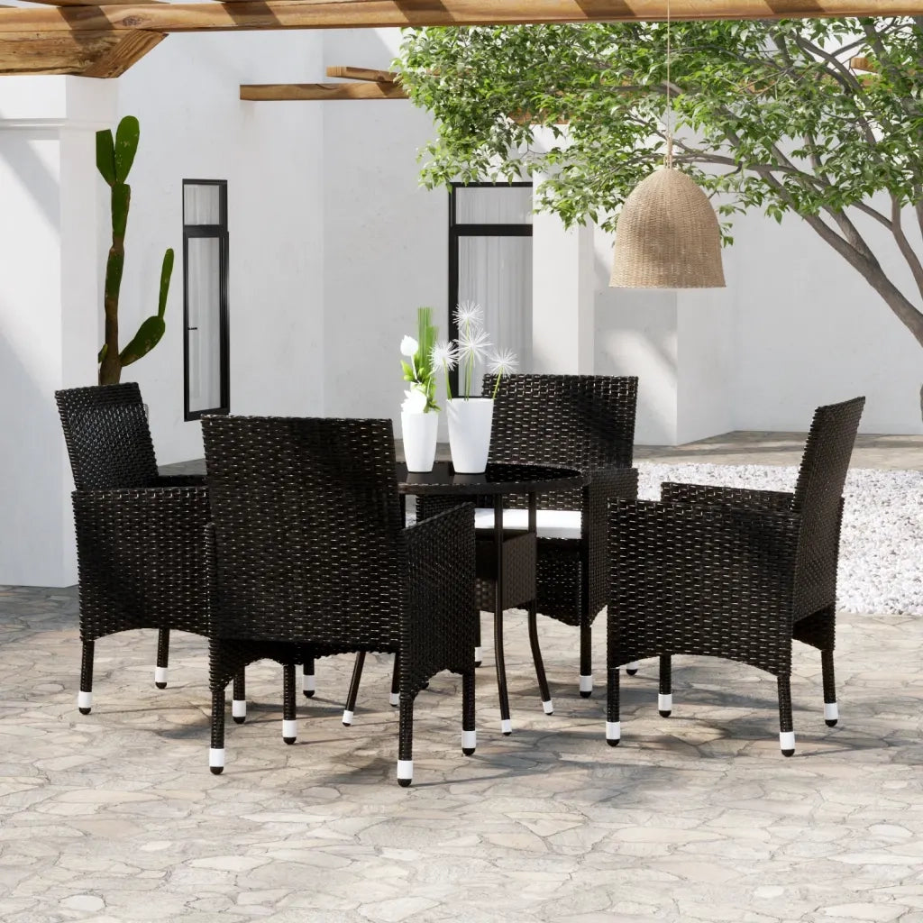 Set da Pranzo per Giardino 5 pz | Set Salotto da Giardino in Polyrattan Nero