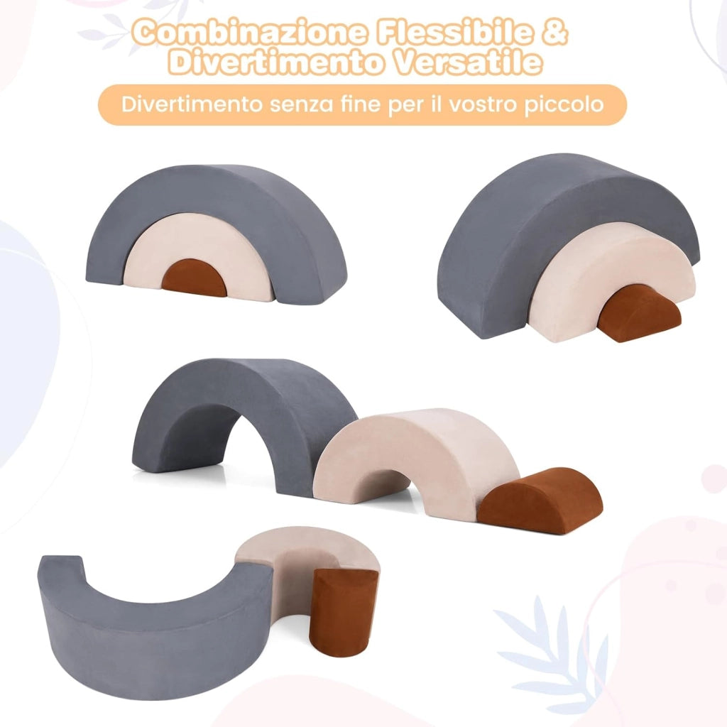 Set di 3 Pezzi Giocattoli per Arrampicata per Bambini, Tunnel Gioco in Schiuma, Divano Arcobaleno per Bambini, Area di Gioco per Stanza dei Giocattoli Camera da Letto (Grigio)