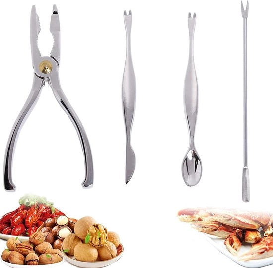 4 Strumenti per Aragosta - Attrezzatura per la Cucina dei Frutti di Mare - Argento