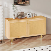 Mobile contenitore a 2 ante con ante in rattan intrecciato, struttura in MDF e piedini in metallo, finitura naturale 120×40×63 cm