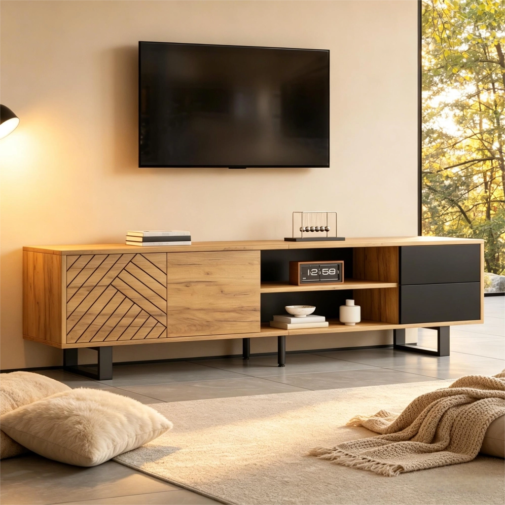 TV-Schrank Black+Natural 180 cm in Spanplatte