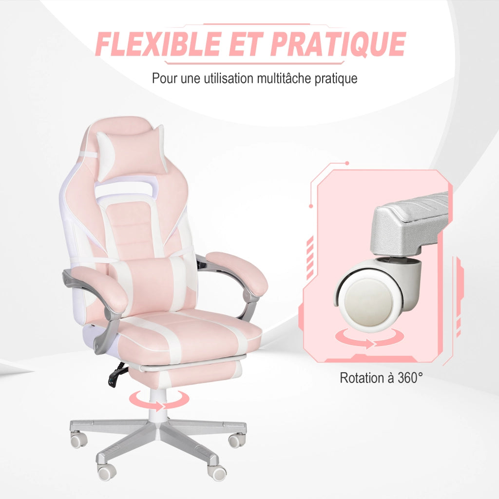 Poltrona gaming ergonomica con poggiapiedi ¨C zephmum ¨C rosa 63x63x123cm