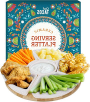 Piatto di servizio per tacos in ceramica - Tavola da dessert divisa per il Taco Tuesday - Lazy Susan per bar di tacos - Set di servizio per patatine e salse - Tavola da antipasto per snack di salsa - Scatola per tacos 26 cm