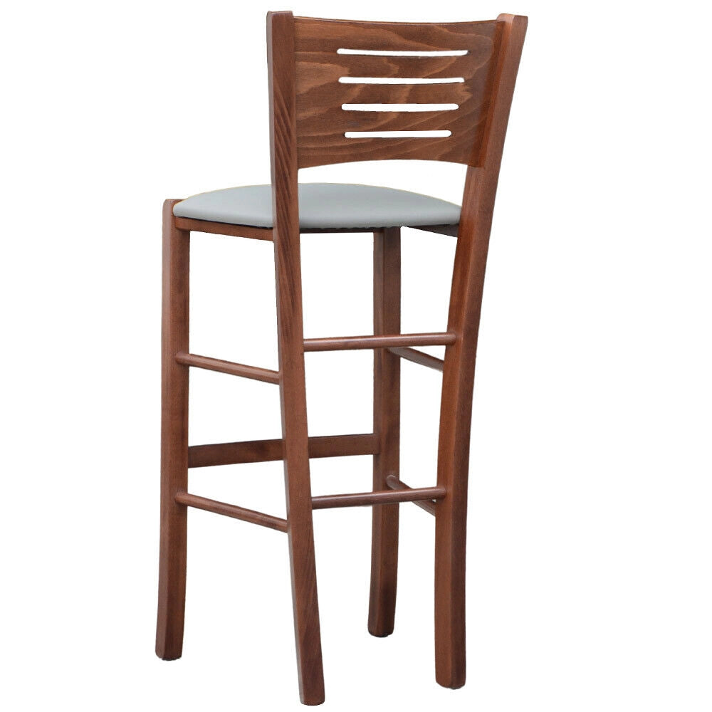 Sgabello alto verona in legno noce scuro h 73 seduta in ecopelle grigio tortora