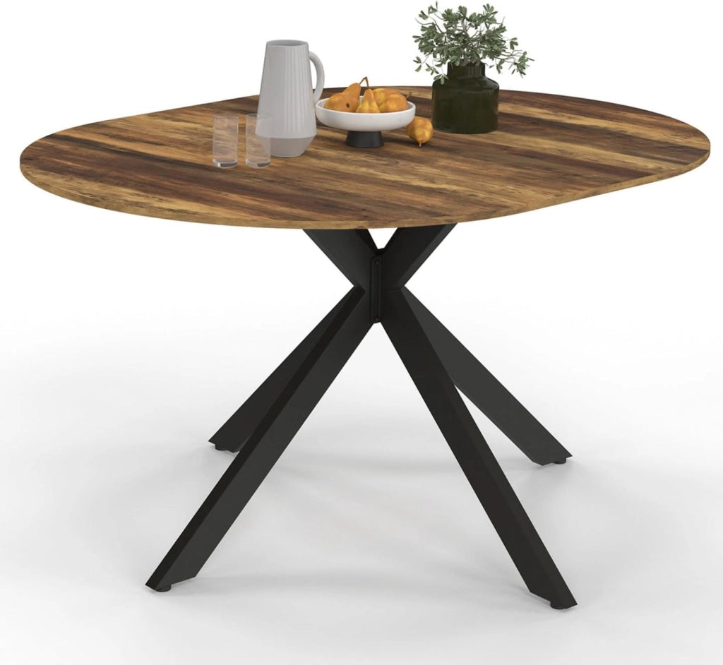 ALIX Tavolo da pranzo rotondo allungabile per 4-8 persone con gamba a ragno nera e piano in legno scuro HAWKINS 110-150 cm