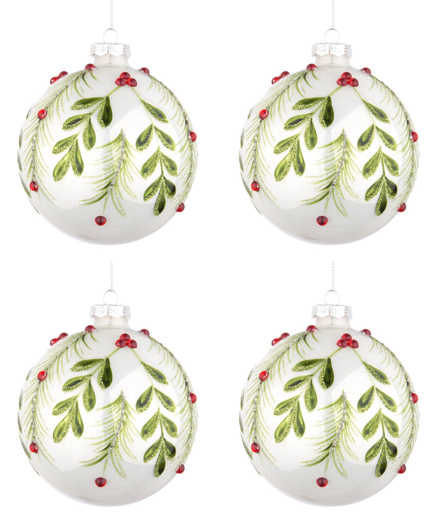 Palline di Natale in Vetro Bianche Verdi Eleganti Addobbi Albero Decorazioni Diametro: 100 mm