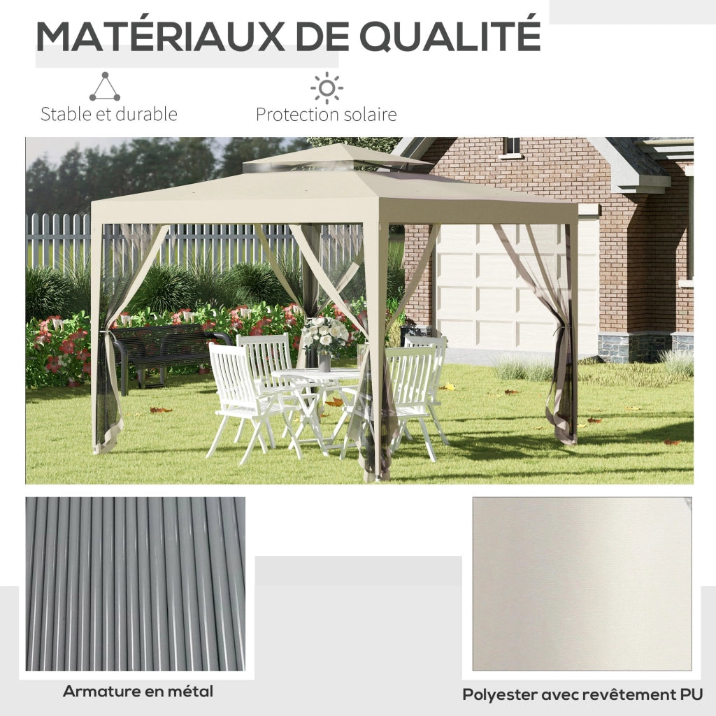 Tenda da giardino ¨C zephmum ¨C beige 3x3 m con 4 zanzariere amovibili e doppio tetto