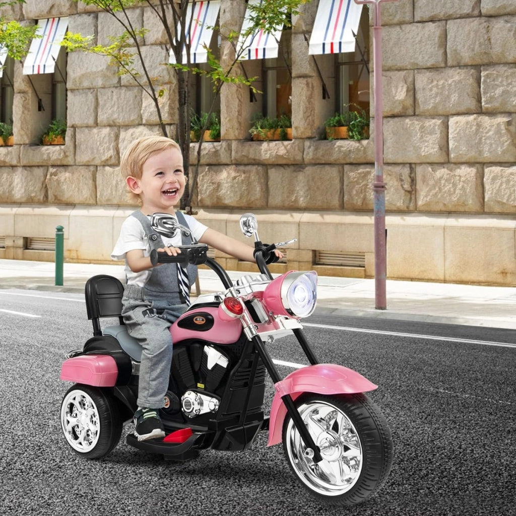 Moto in stile chopper per bambini e bambine, Moto cavalcabile alimentata a batteria Rosa-Moto elettriche
