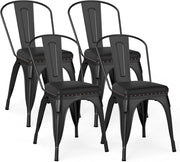 4 Sgabelli Cucina 53 x 44 x 84 cm, Sedie Impilabili con Schienali Rimovibili e Sedile Imbottito in Finta Pelle, Sgabelli in Metallo per Ristorante, Bistro e Bar (Nero)