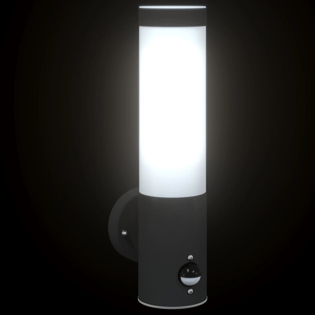 Lampada da Parete da Esterno  con Sensore Nero Acciaio Inossidabile IP44