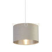Paralume a tamburo - Velluto grigio chiaro con interno argentato, diametro 28 cm