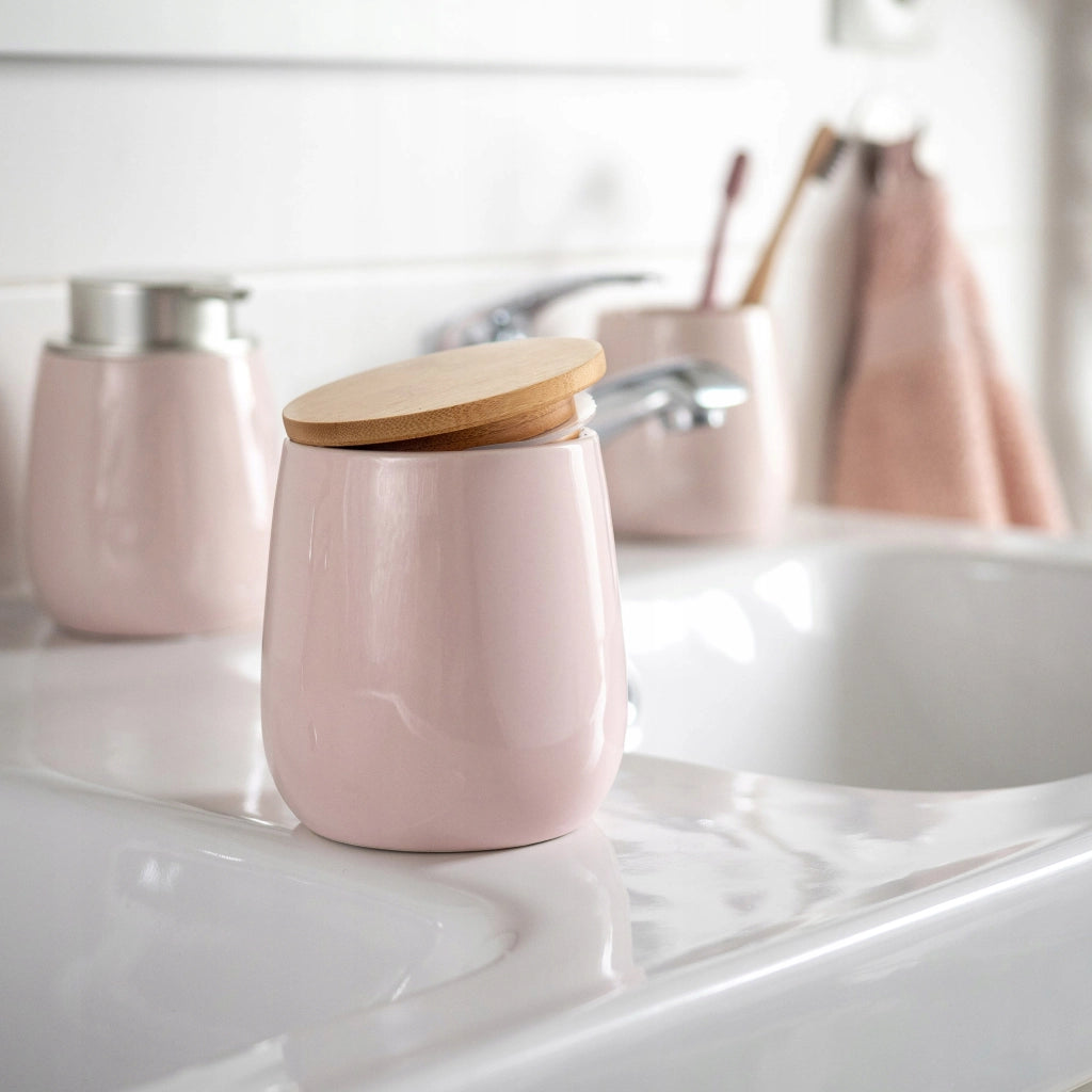 Scatola organizer per dischetti di cotone KADAX, in ceramica rosa