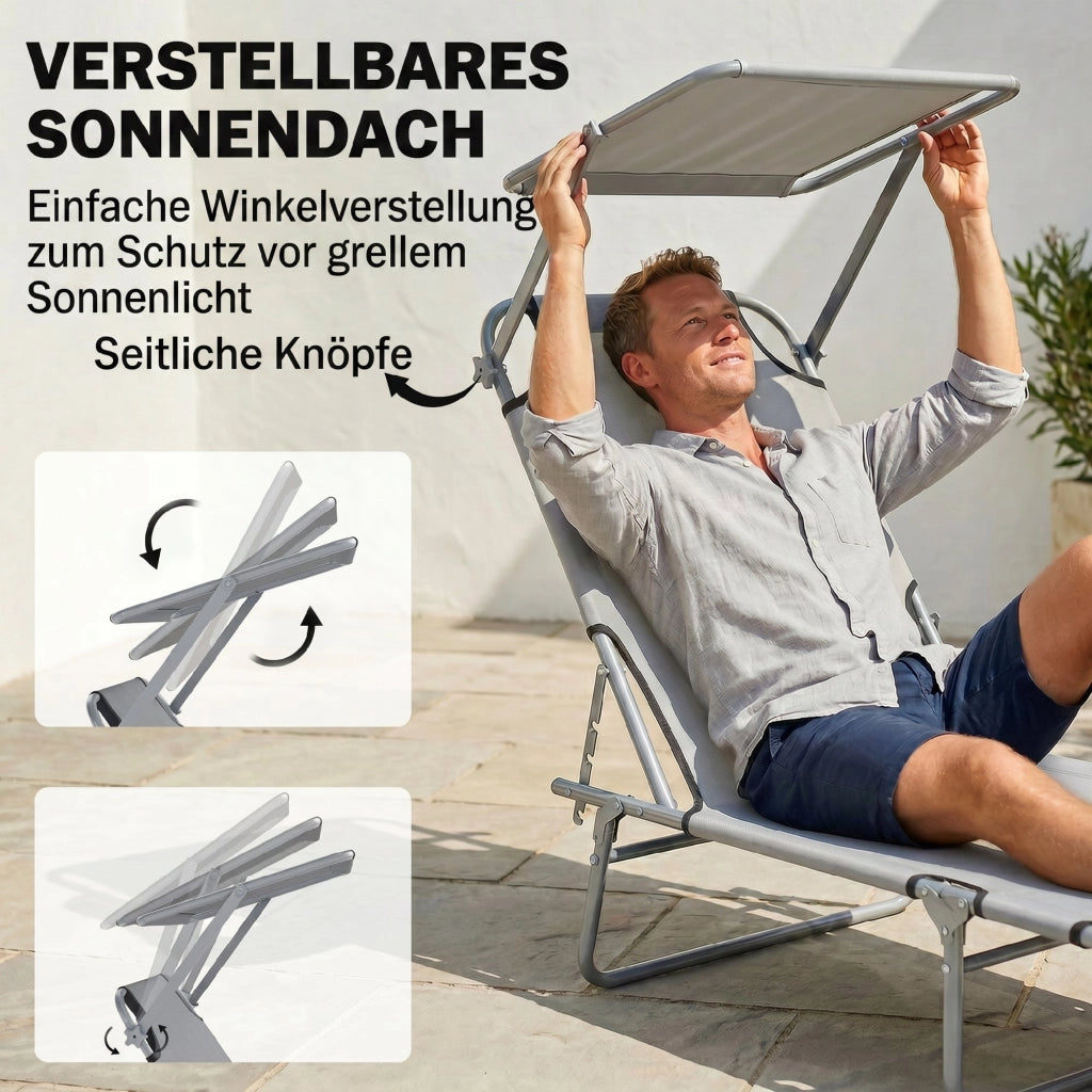 Lettino da giardino pieghevole con parasole ¨C zephmum ¨C grigio 187x58x36 cm