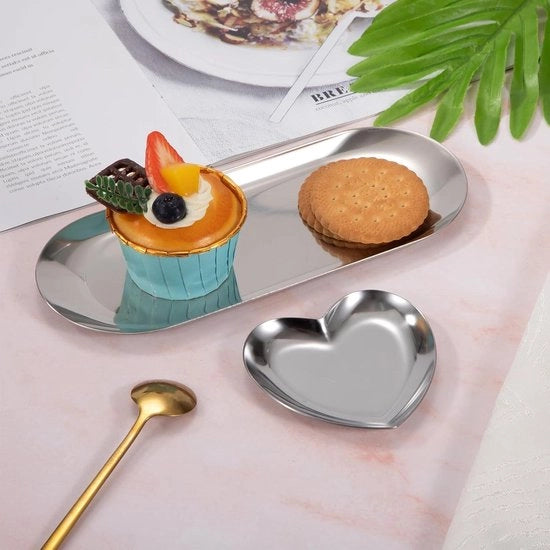 Piatto di Stoccaggio in Acciaio Inossidabile - Decorativo e Funzionale - Set da 2 Pezzi Argento