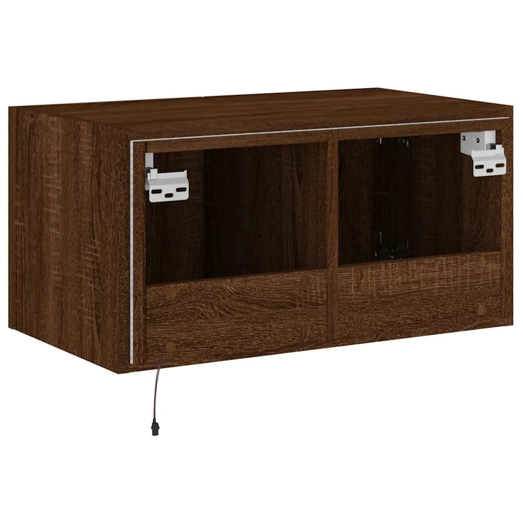 Mobile TV a Parete con Luci LED Rovere Marrone 60x35x31 cm 837279