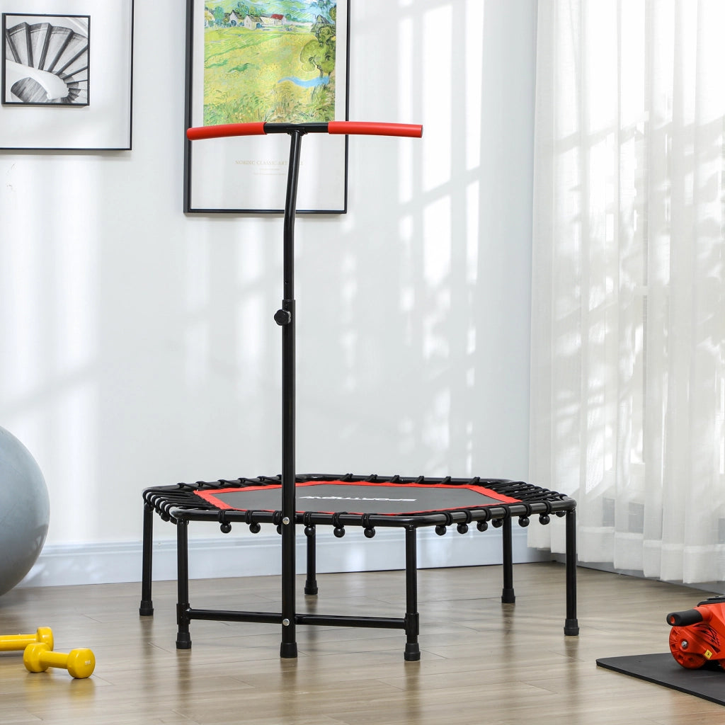 Tappeto elastico da fitness 114x114x132 cm con manico regolabile 3 livelli e cornice in acciaio rosso ¨C zephmum ¨C rosso/acciaio