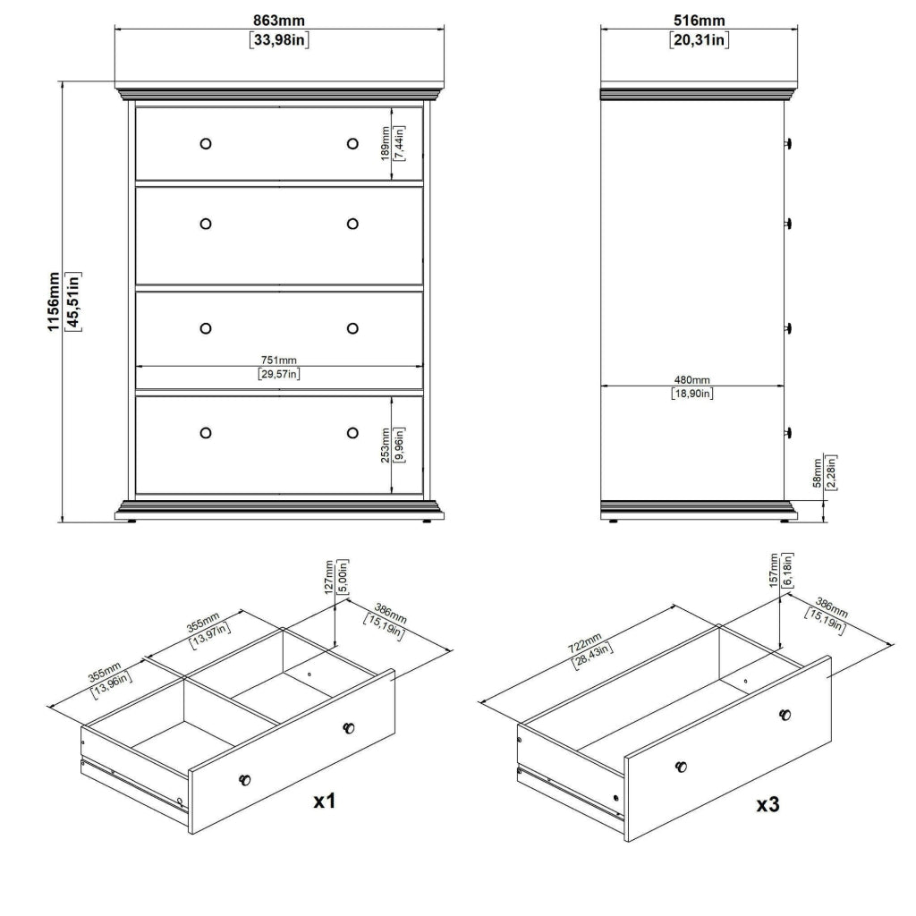 Cassettiera Lehar, Settimino multiuso, Comò camera da letto, Mobile con cassetti, 86x52 h116 cm, Nero