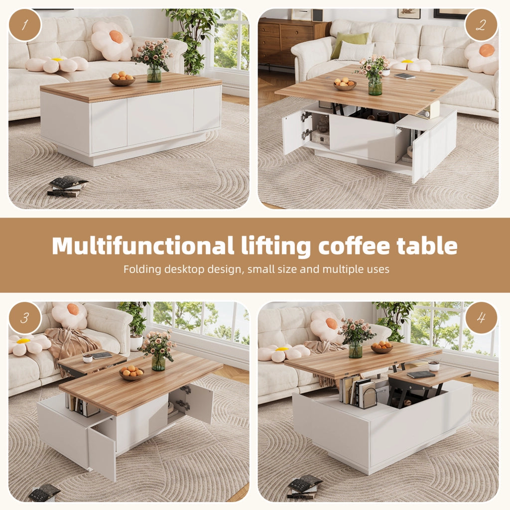 Tavolino da caffè con 2 ante e doppio piano alzabile - per soggiorno - 100×50×55.5 cm - bianco