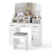 Toeletta con specchio e illuminazione 108 x 40 x 149 cm moderna stazione di ricarica ergonomica in legno bianco 20_0011515