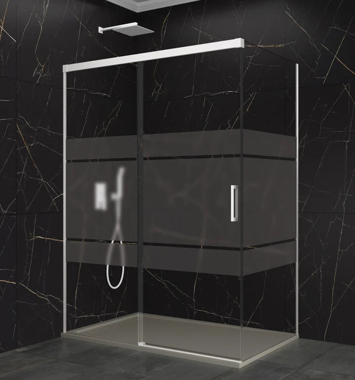 Box doccia angolare BASIC fisso + scorrevole + laterale fisso 150x80 cm (145-150/76,5-79) bianco vetro Frost