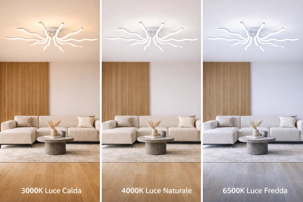 Plafoniera LED Moderna 56W Bianco CCT Switch Luce calda 3000K, Naturale 4000K, Fredda 6500K 4480LM Design Ondulato Soffitto Alluminio Acrilico