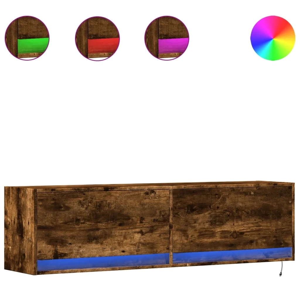Mobile TV a Parete con Luci LED Rovere Fumo 140x31x38 cm 852373