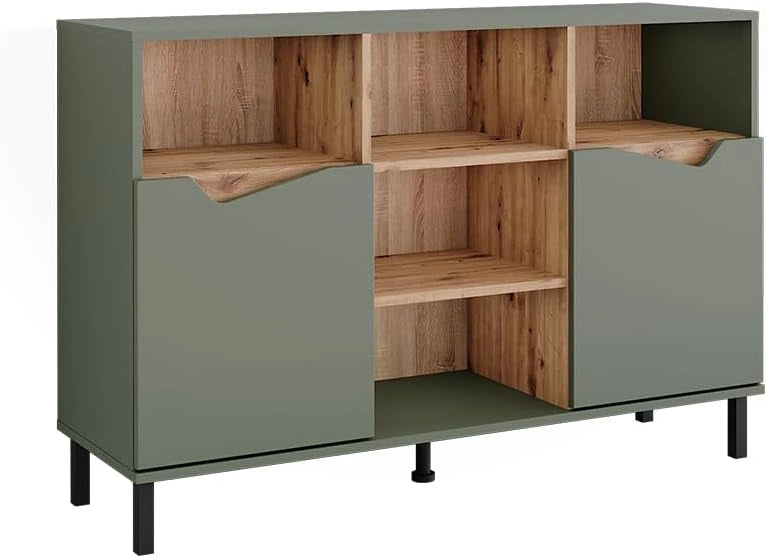 Credenza Marelle, Verde/Artigianale, 120 x 81.3 cm con 2 porte, per la conservazione di abiti, libri o oggetti domestici